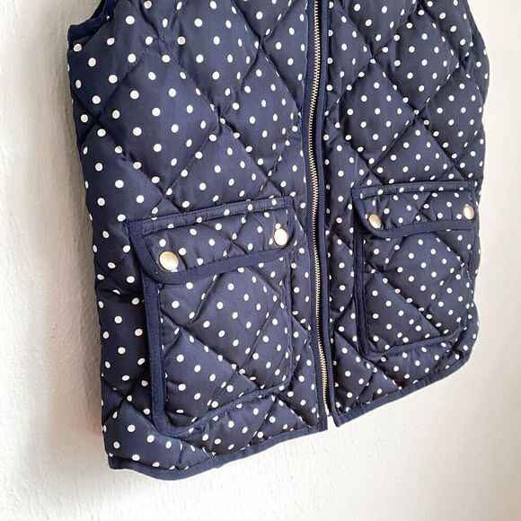J. Crew Polka Dot Navy White Quilted Puffer Full Zip Down Vest Women’s XS - Picture 4 of 10
